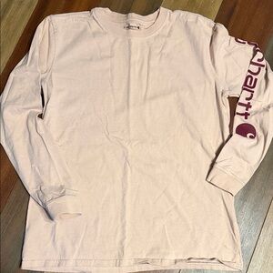 Carhartt Women's Cream Long Sleeve Tee with Maroon Logo